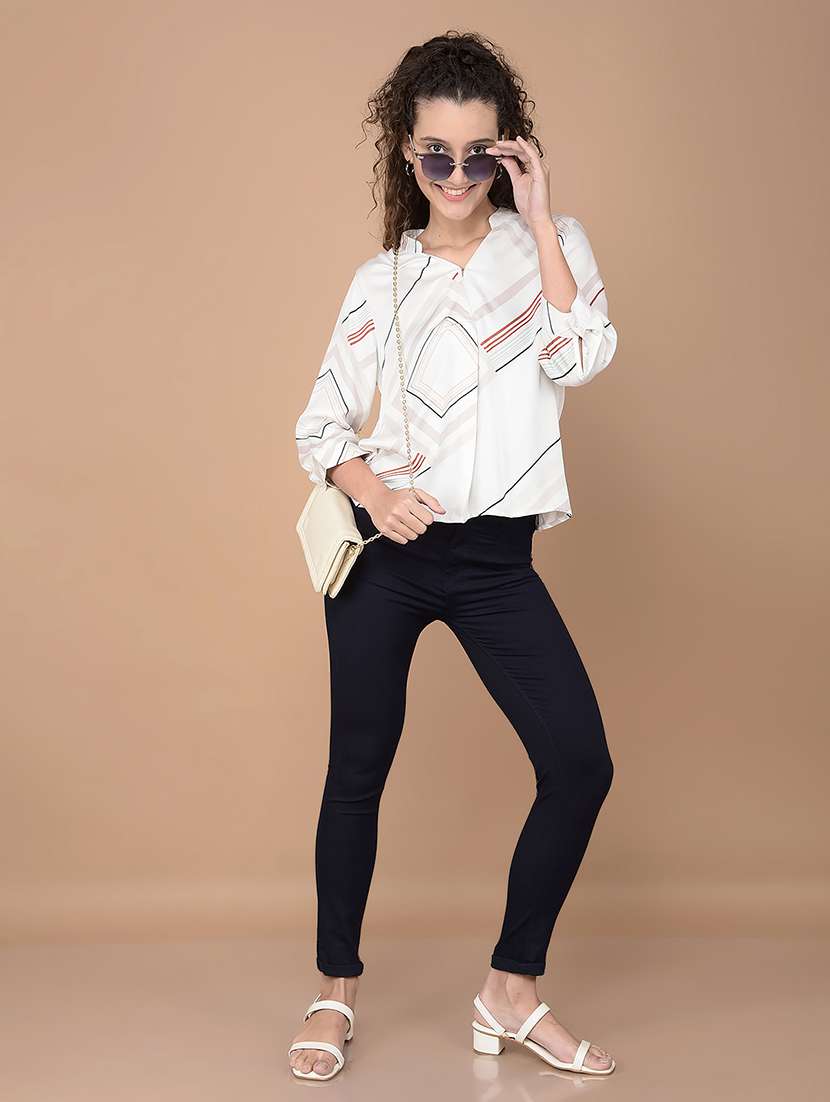 women striped printed three quarter sleeves top - 21617425 - Standard Image - 4
