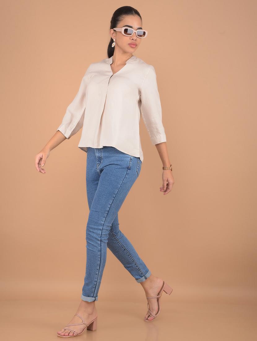women beige solid regular top - 21617426 - Standard Image - 4