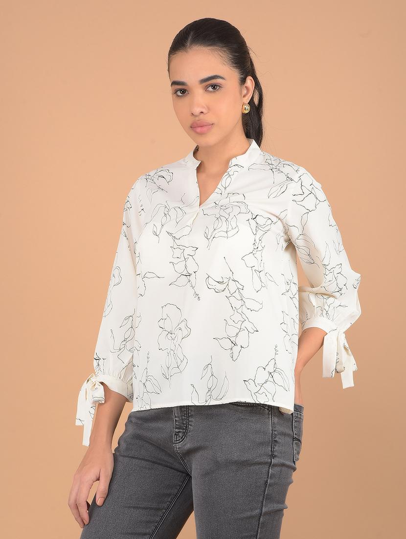 women printed mandarin collar top - 21617428 - Standard Image - 1