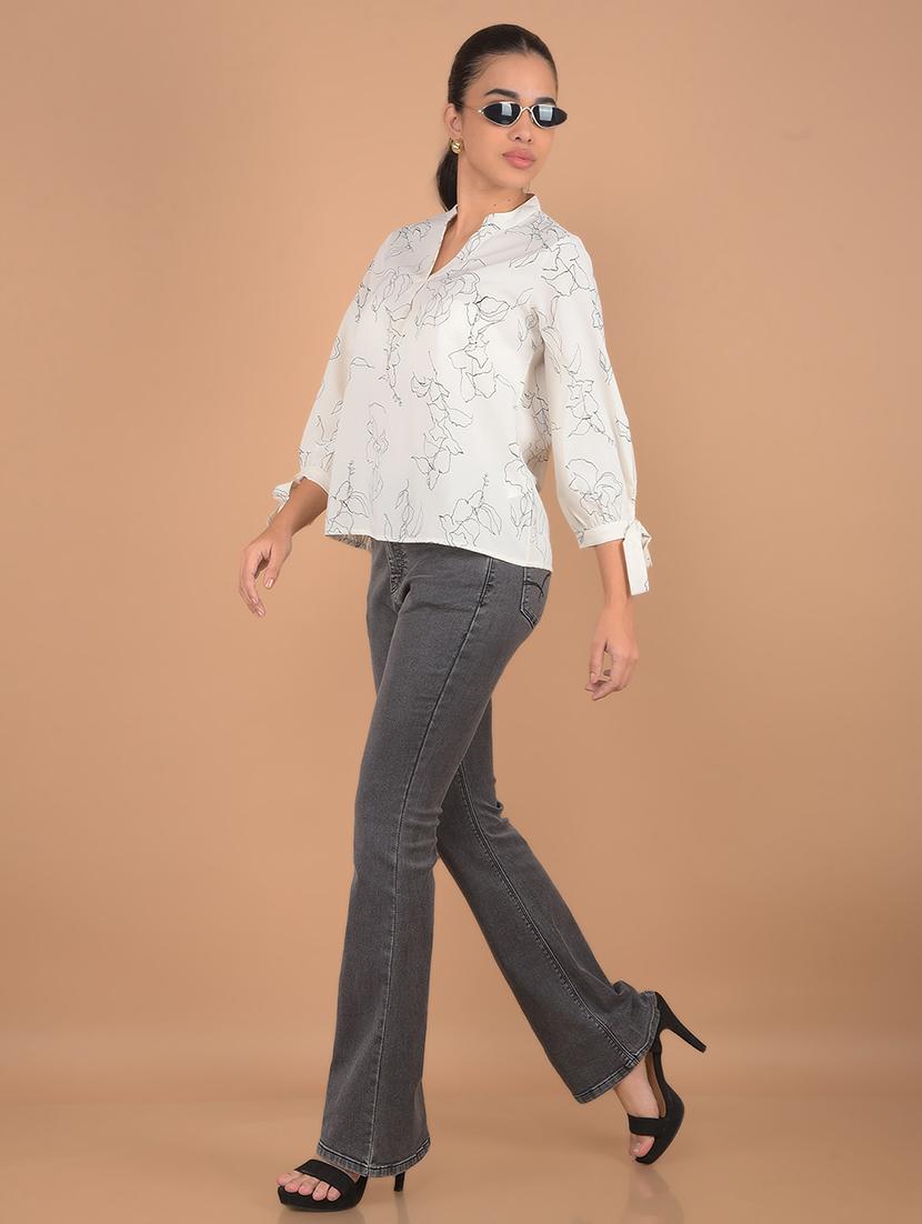 women printed mandarin collar top - 21617428 - Standard Image - 4