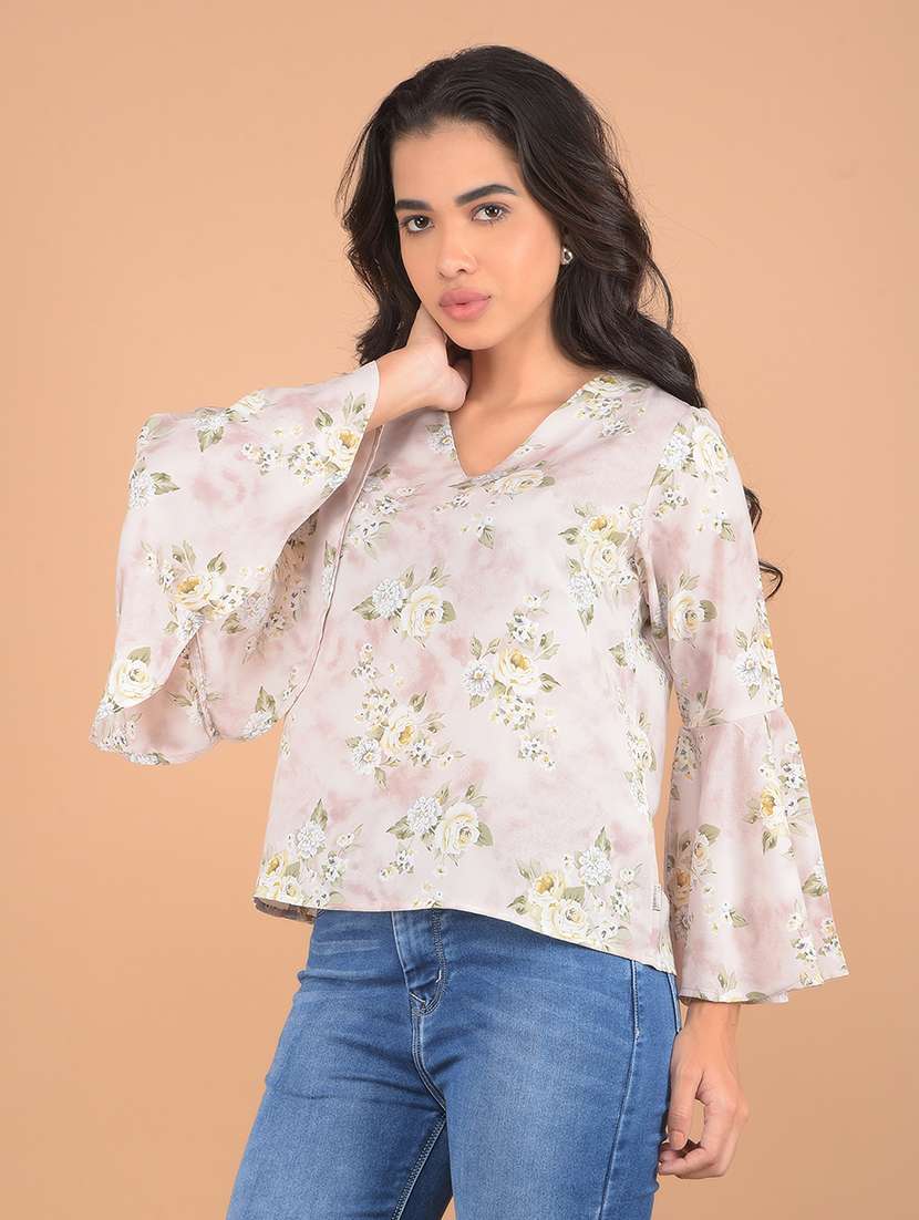 women floral printed v neck top - 21617429 - Zoom Image - 0