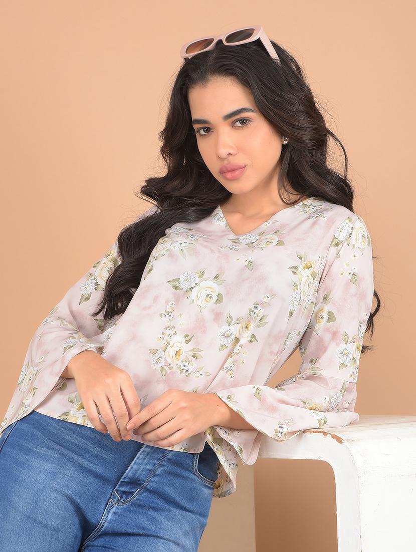 women floral printed v neck top - 21617429 - Standard Image - 1
