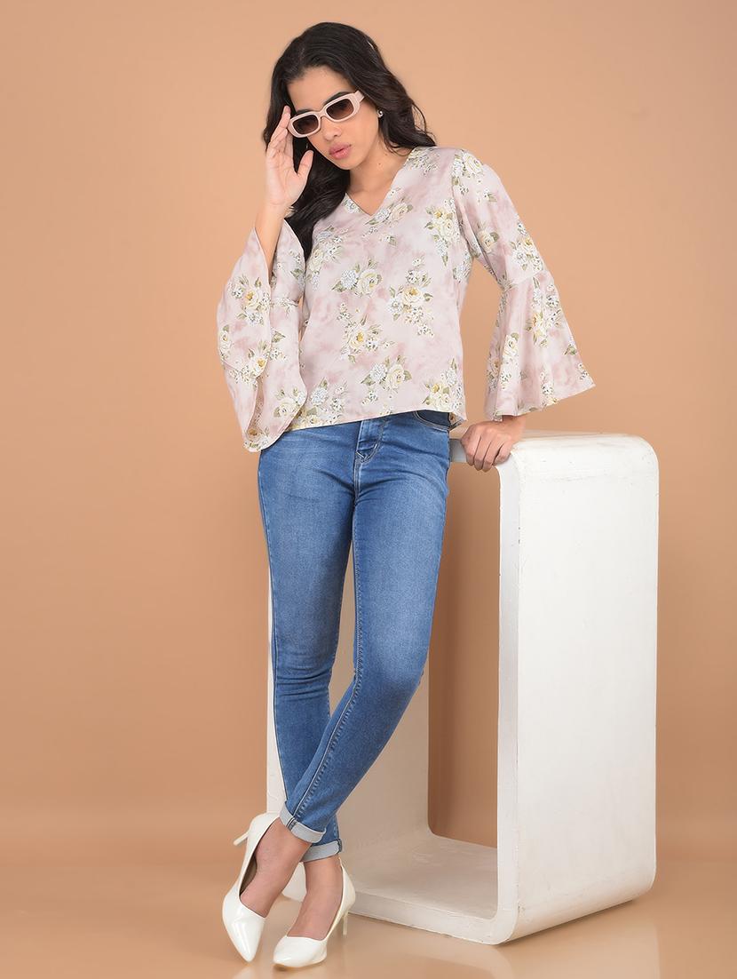 women floral printed v neck top - 21617429 - Standard Image - 4