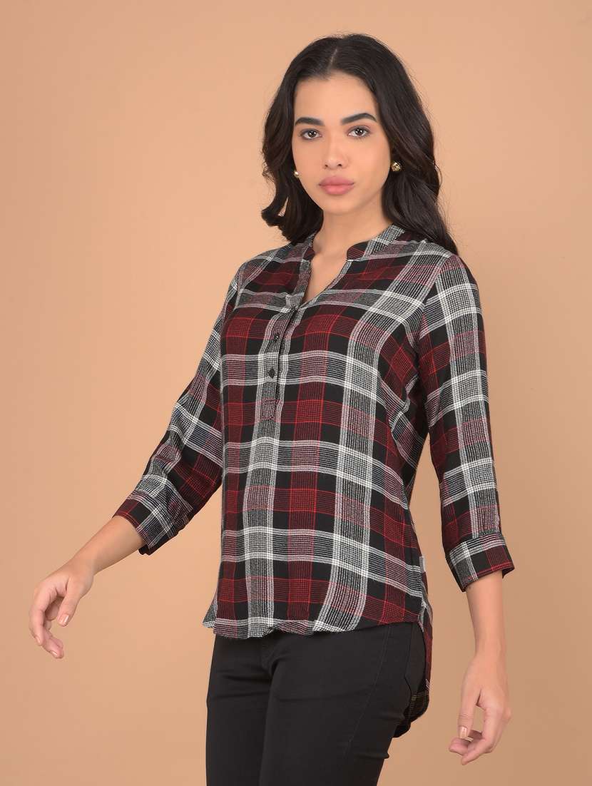 women checked printed three quarter sleeves top - 21617432 - Zoom Image - 0