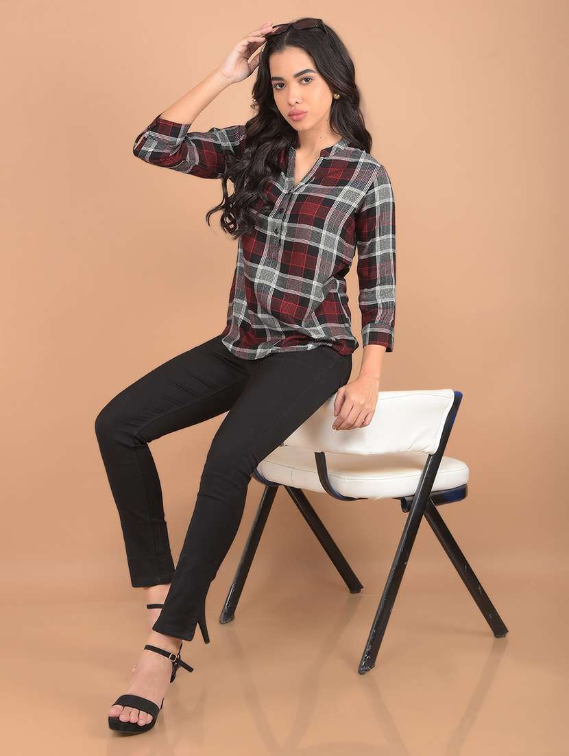 women checked printed three quarter sleeves top - 21617432 - Standard Image - 4