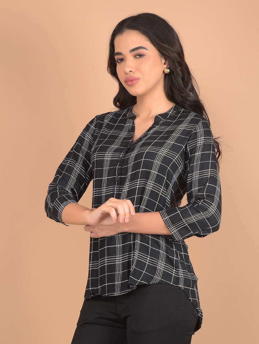 women checked printed three quarter sleeves top - 21617434 - Standard Image - 1