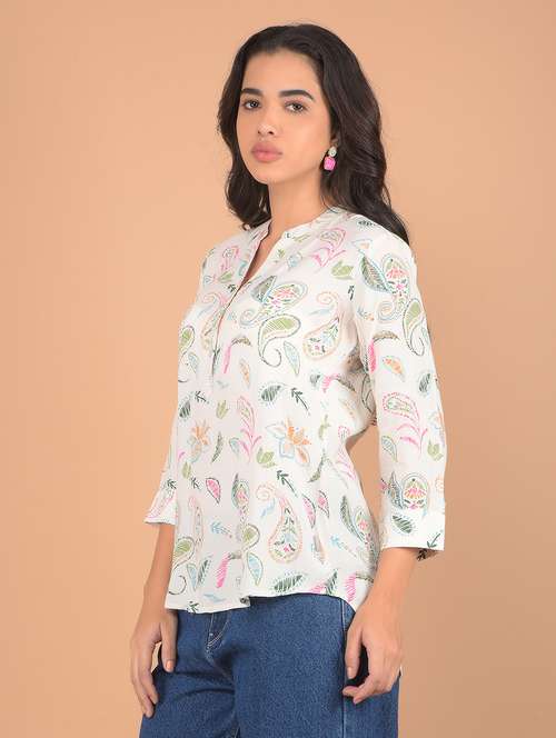 women printed three quarter sleeves top - 21617435 - Standard Image - 0