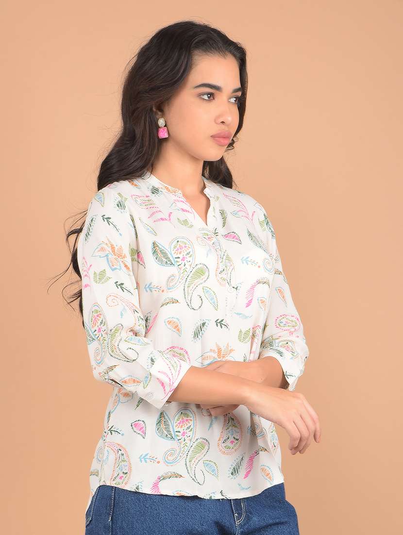 women printed three quarter sleeves top - 21617435 - Standard Image - 1