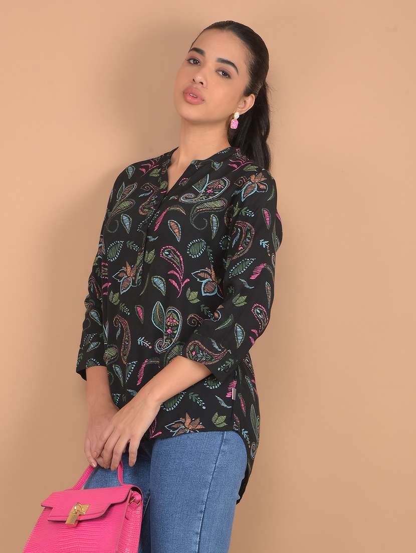 women black paisley printed regular top - 21617436 -  Standard Image - 1