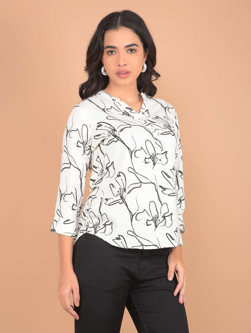 women printed three quarter sleeves top - 21617441 -  Standard Image - 1