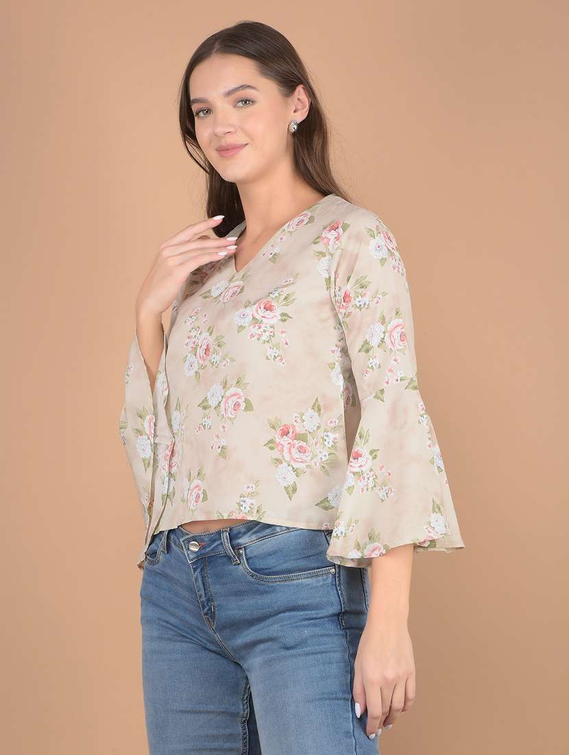 women floral printed v neck top