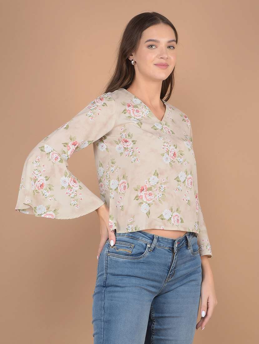 women floral printed v neck top - 21617447 - Standard Image - 1