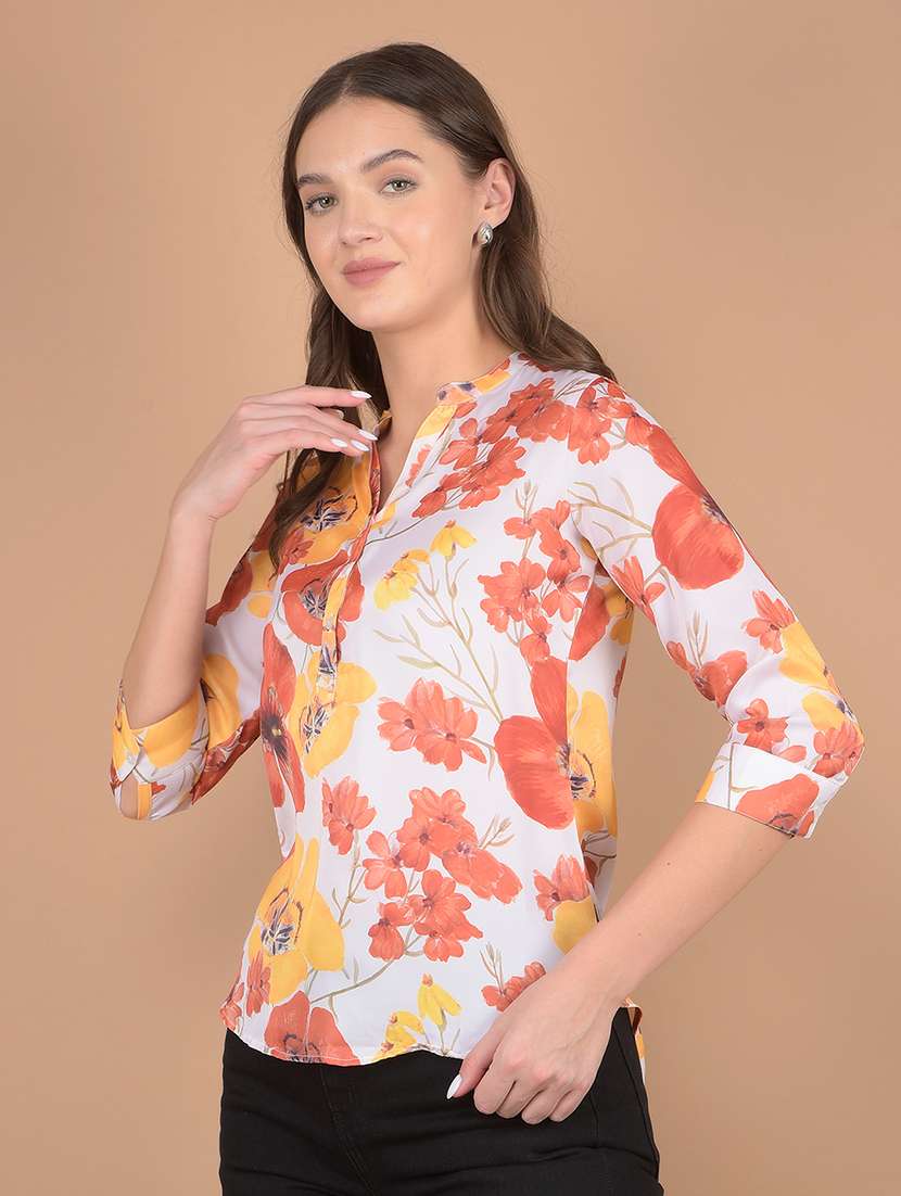 women floral printed three quarter sleeves top