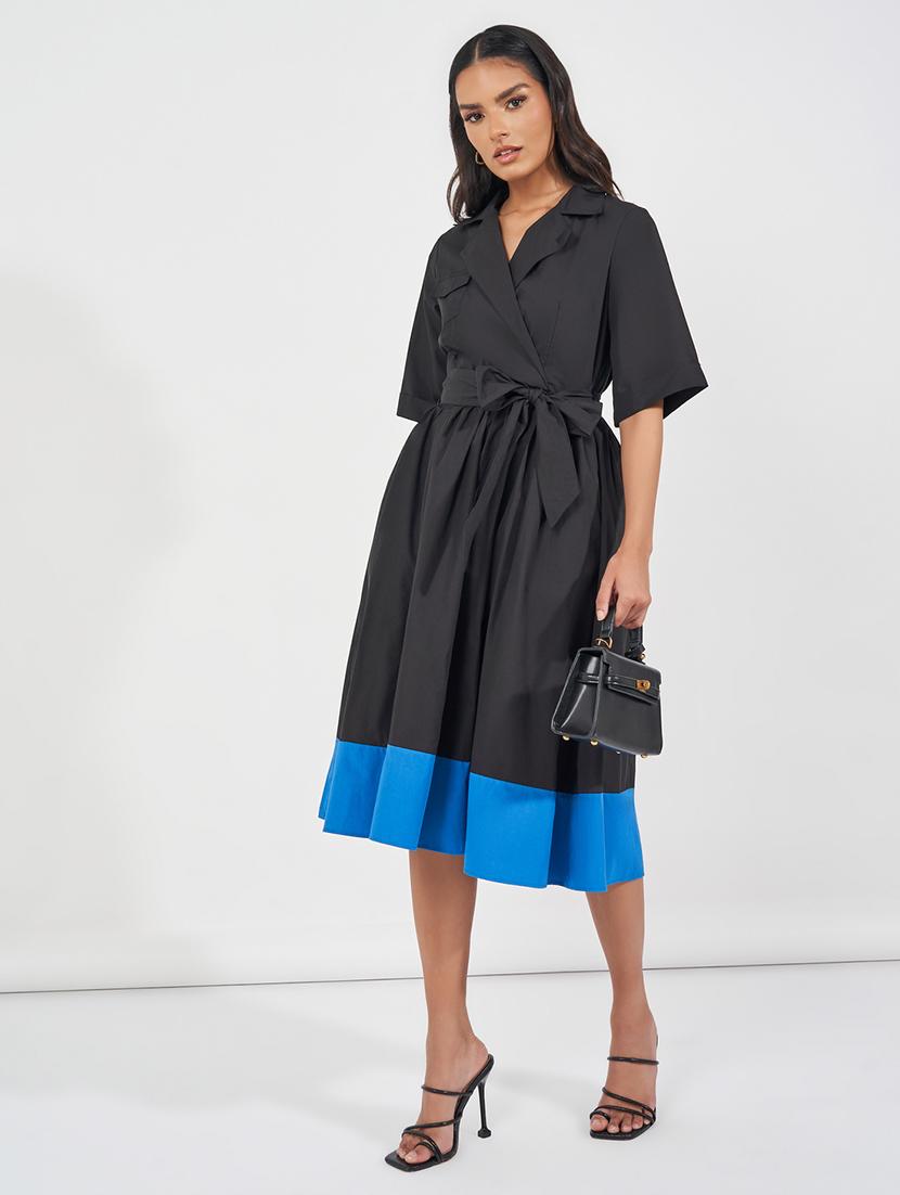 women black solid short sleeve wrap dress - 21618073 - Standard Image - 1