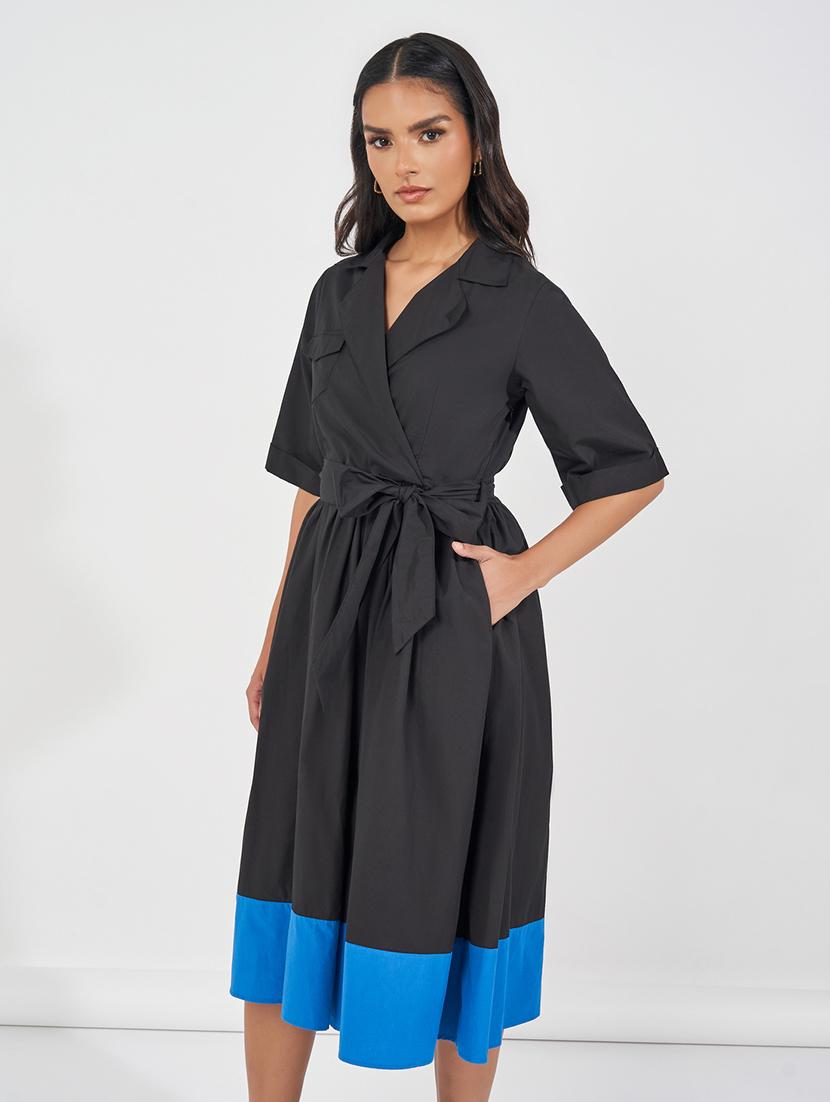 women black solid short sleeve wrap dress - 21618073 - Standard Image - 4