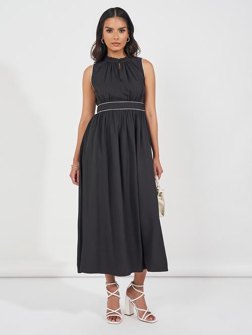 women black solid sleeveless a-line dress - 21618075 -  Standard Image - 0