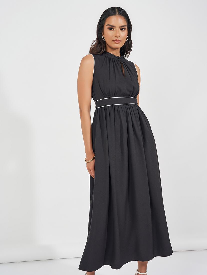 women black solid sleeveless a-line dress - 21618075 -  Standard Image - 1