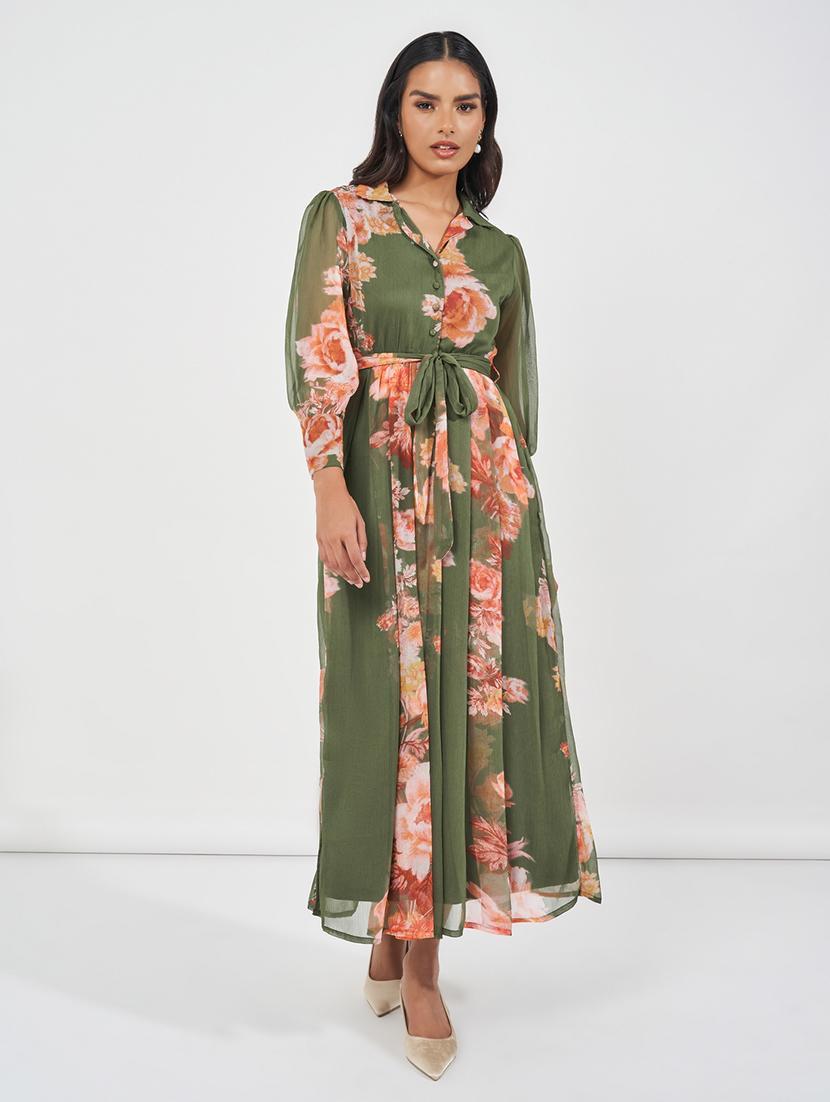 women green floral printed a-line dress - 21618079 -  Standard Image - 1