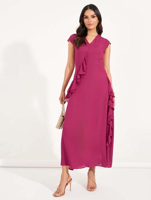 women burgundy solid a-line dress - 21618093 - Standard Image - 0