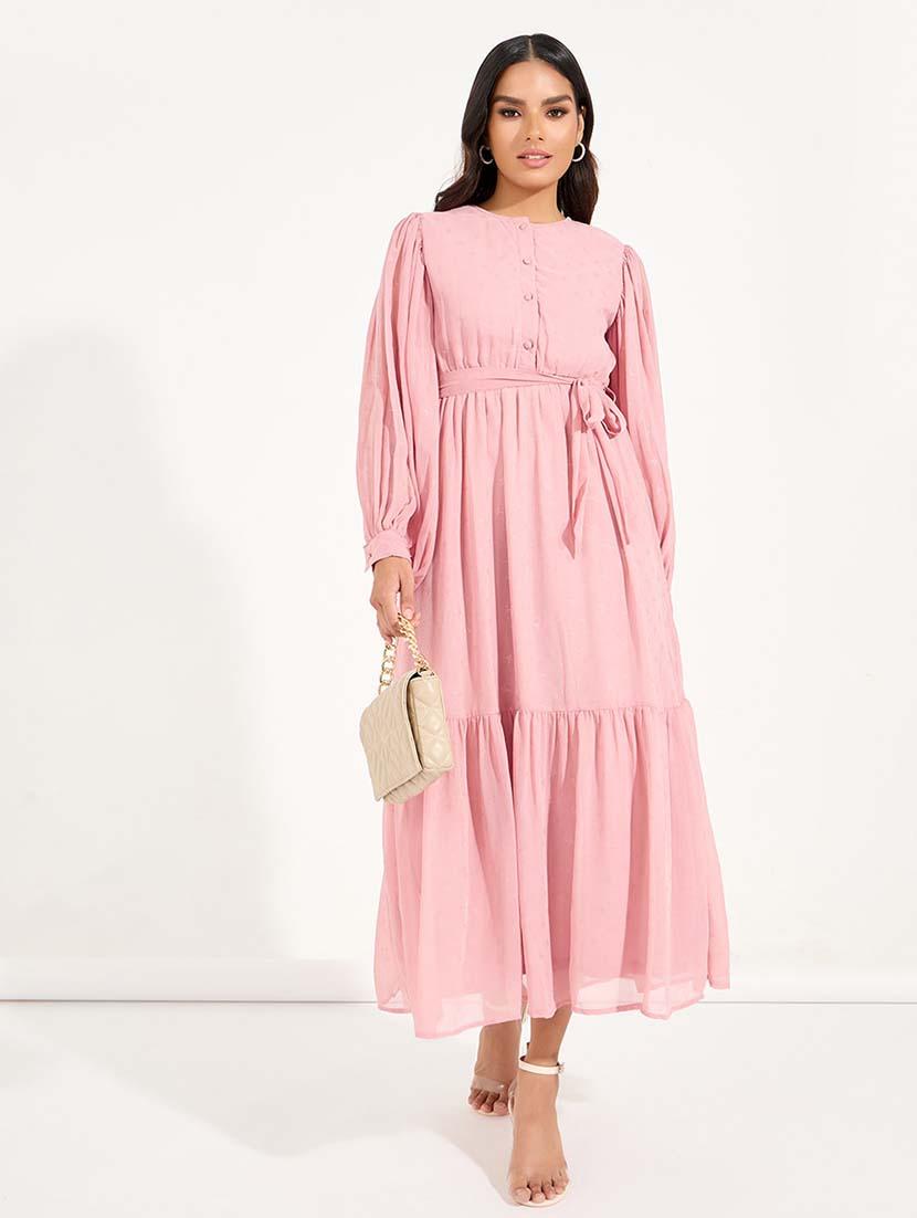 women pink solid tiered dress - 21618095 -  Standard Image - 1