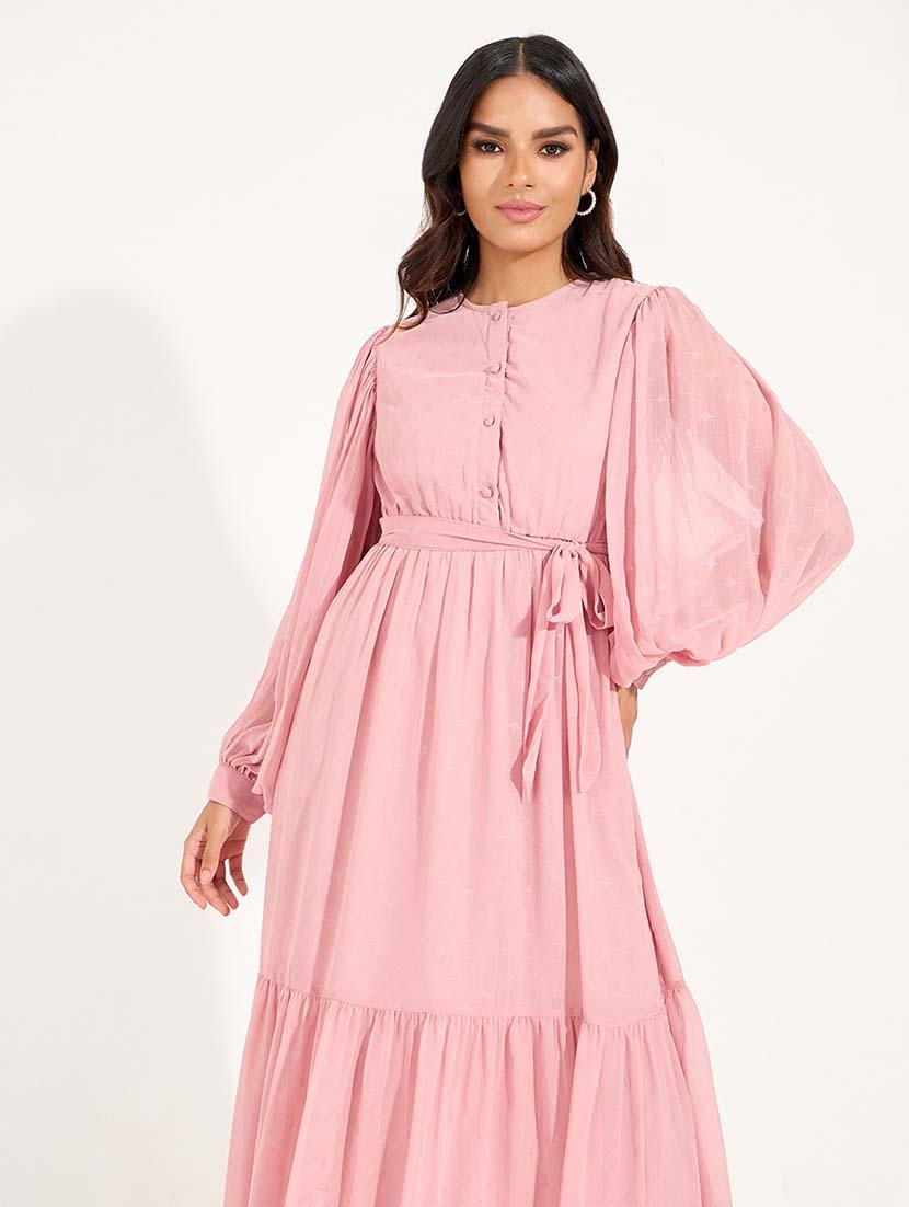 women pink solid tiered dress - 21618095 - Standard Image - 4