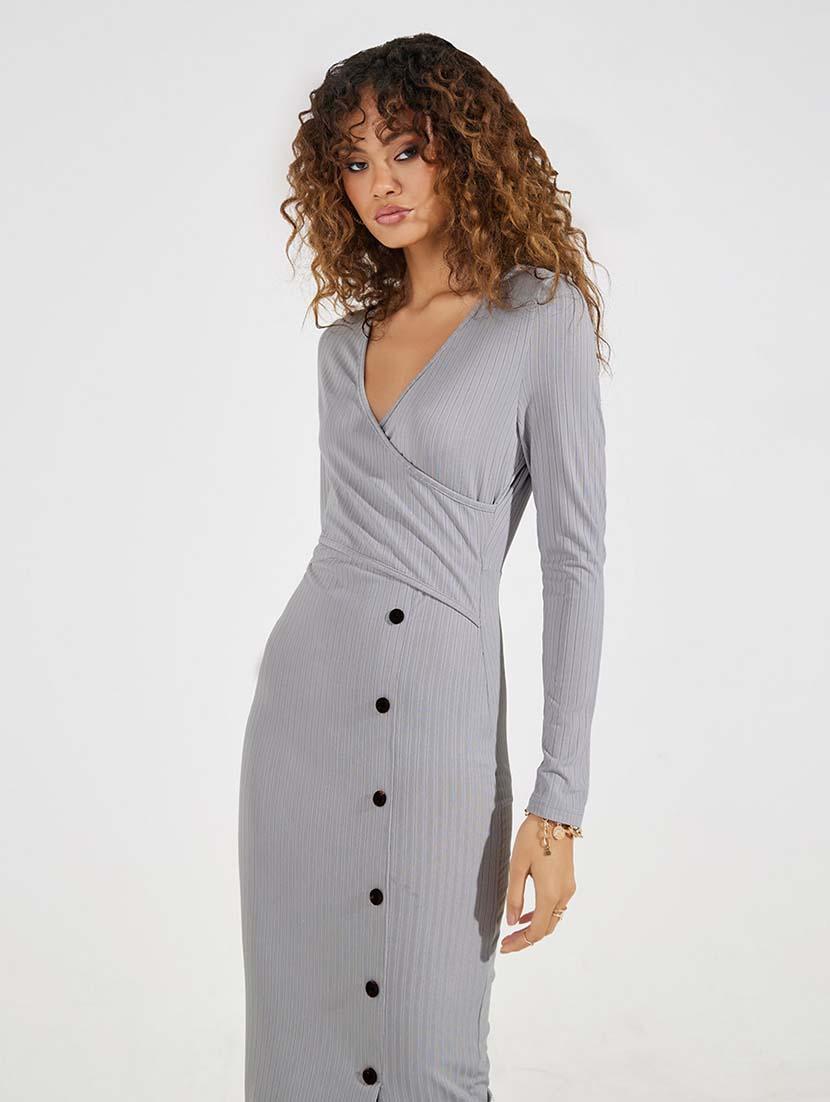 women grey solid bodycon dress - 21618102 - Standard Image - 4
