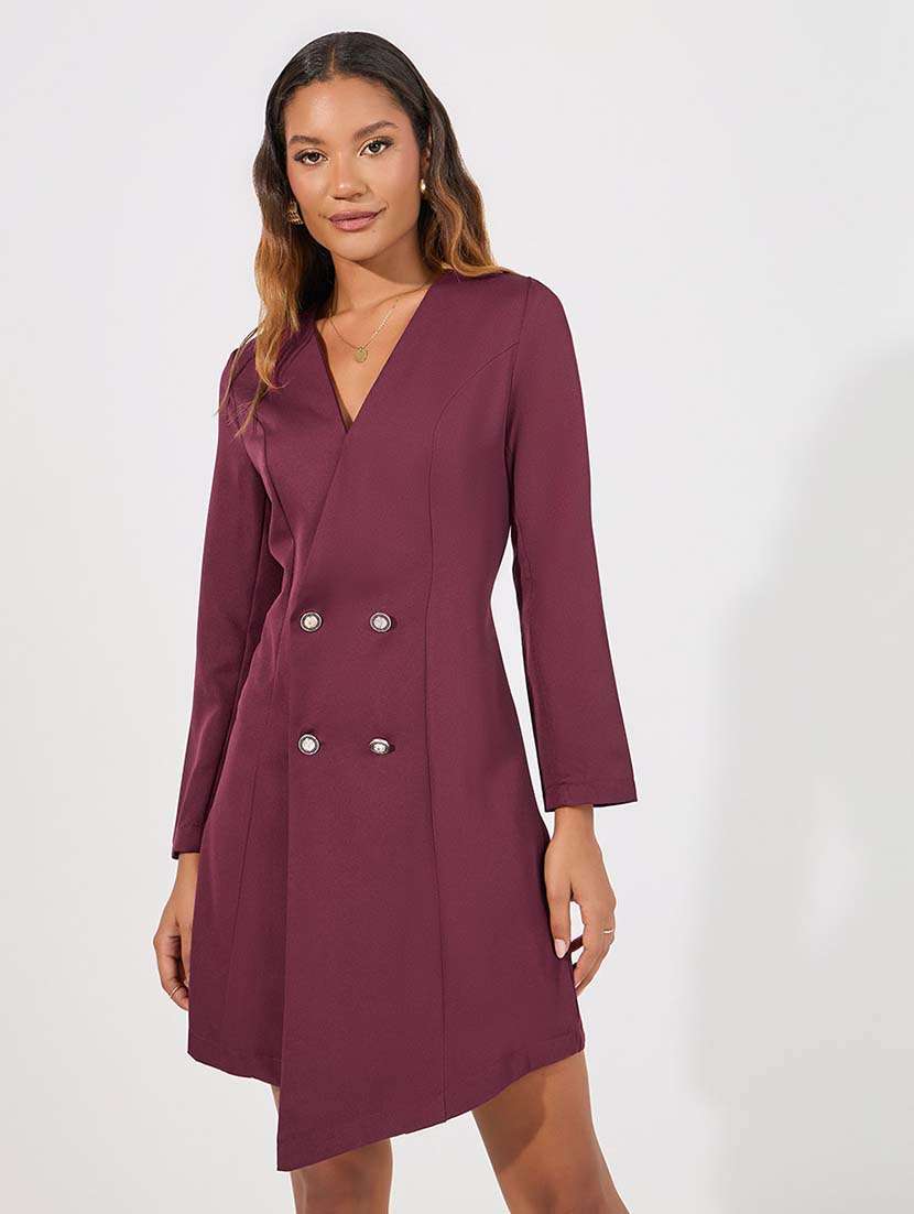 women burgundy solid asymmetric dress - 21618107 -  Standard Image - 1