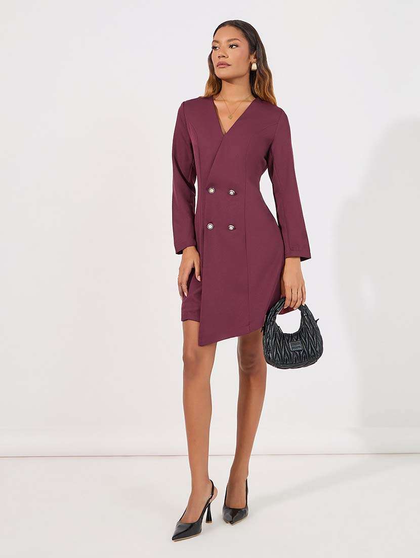 women burgundy solid asymmetric dress - 21618107 -  Standard Image - 4