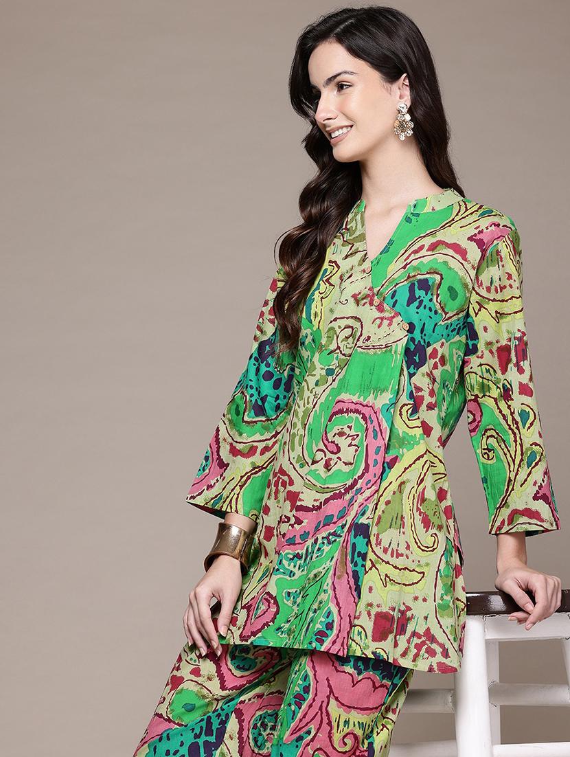 women printed mandarin neck co-ord sets - 21618611 - Standard Image - 4
