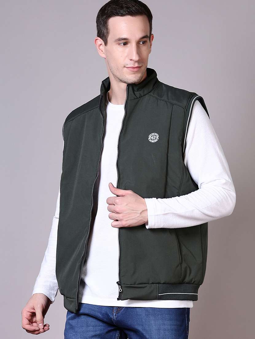 men solid sleeveless bomber jacket - 21618667 -  Standard Image - 1