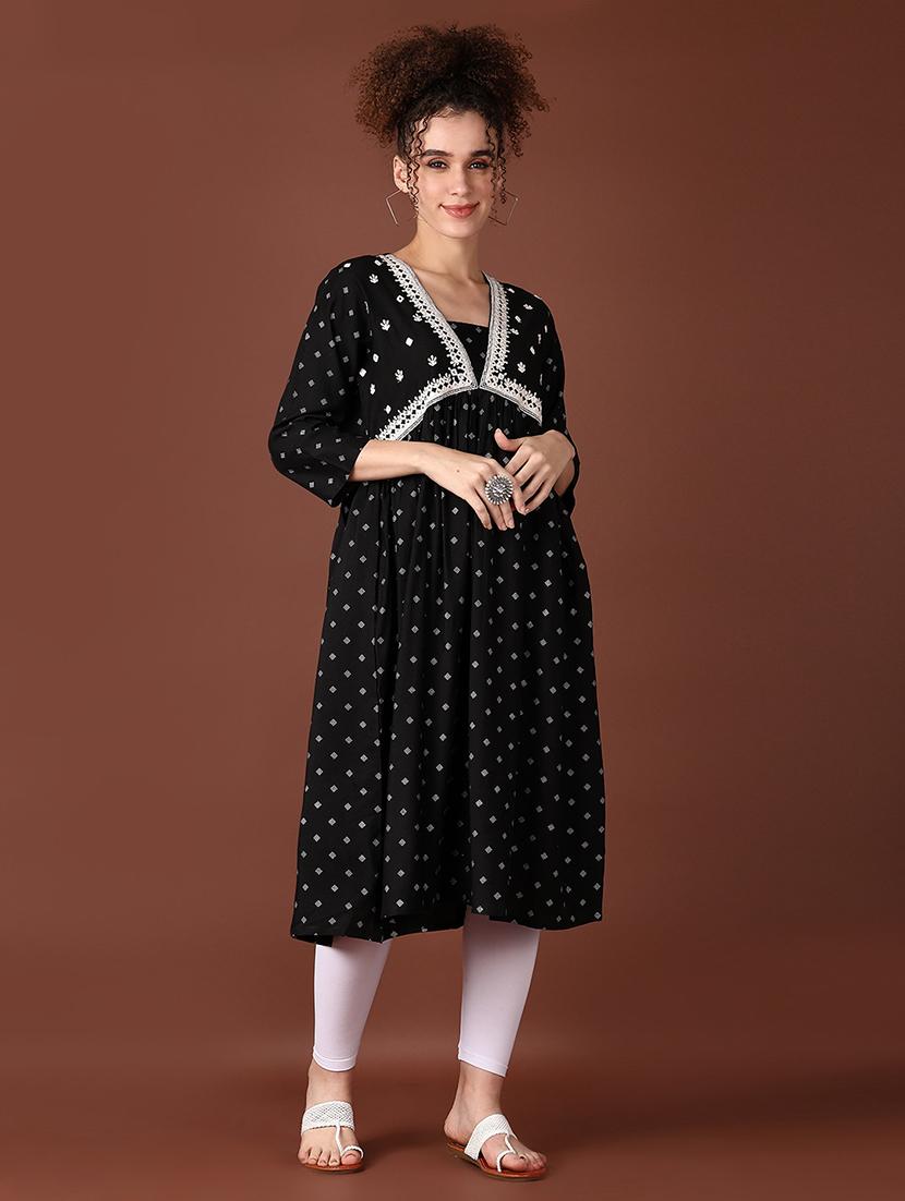 women three quarter sleeve a-line kurta - 21618704 - Standard Image - 1