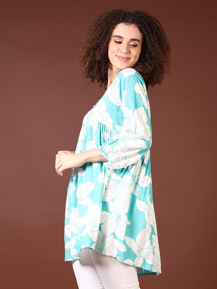 women floral printed v neck flared kurti - 21618723 -  Standard Image - 1