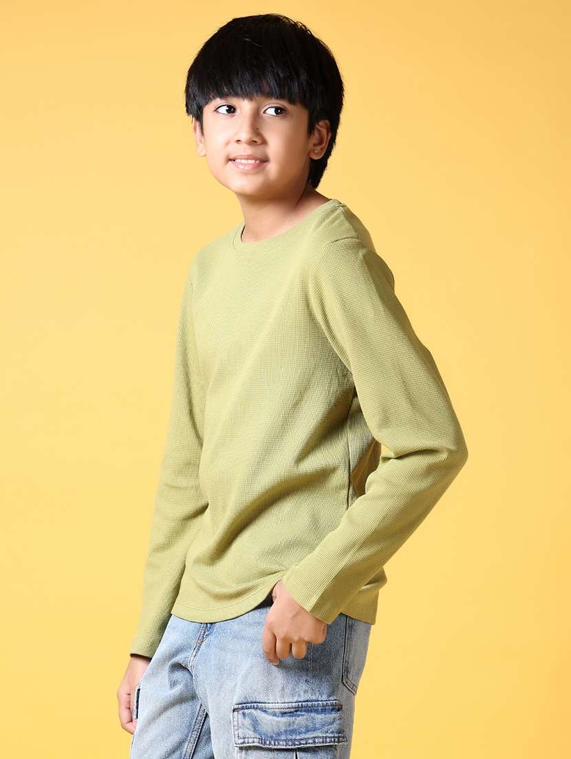boys olive solid round neck t-shirt - 21618733 -  Standard Image - 1