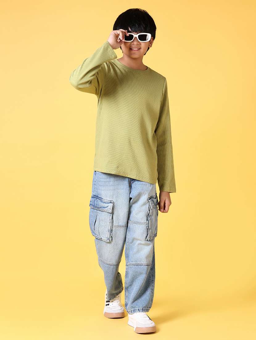 boys olive solid round neck t-shirt - 21618733 -  Standard Image - 4