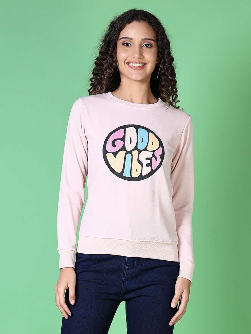 women front print long sleeve sweatshirt