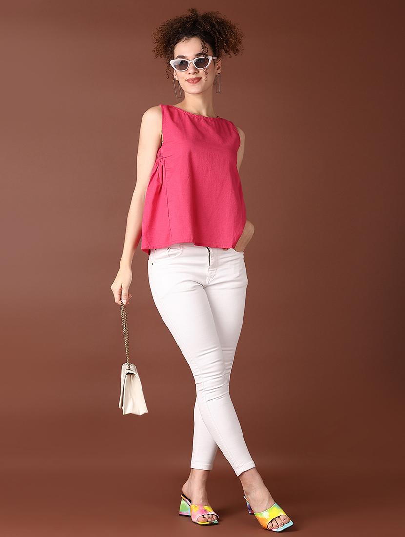 women solid sleeveless a-line top - 21618759 - Standard Image - 4