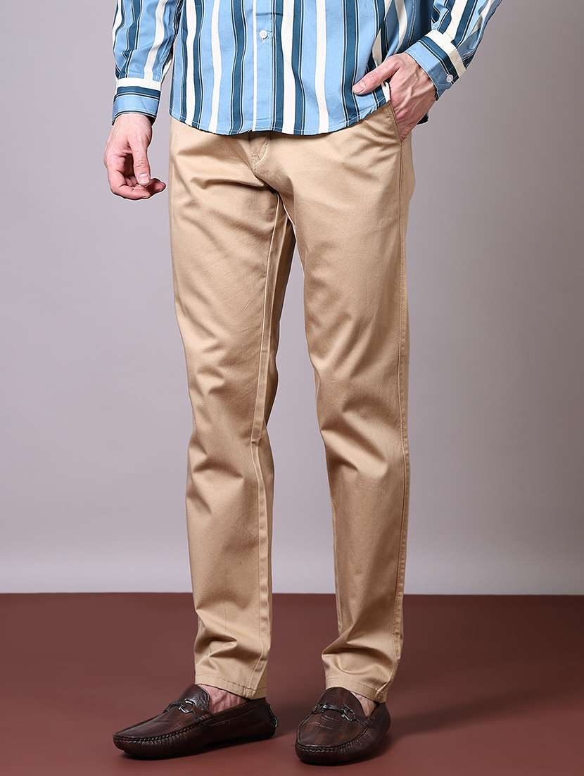men solid mid rise chinos trouser - 21618782 -  Standard Image - 1
