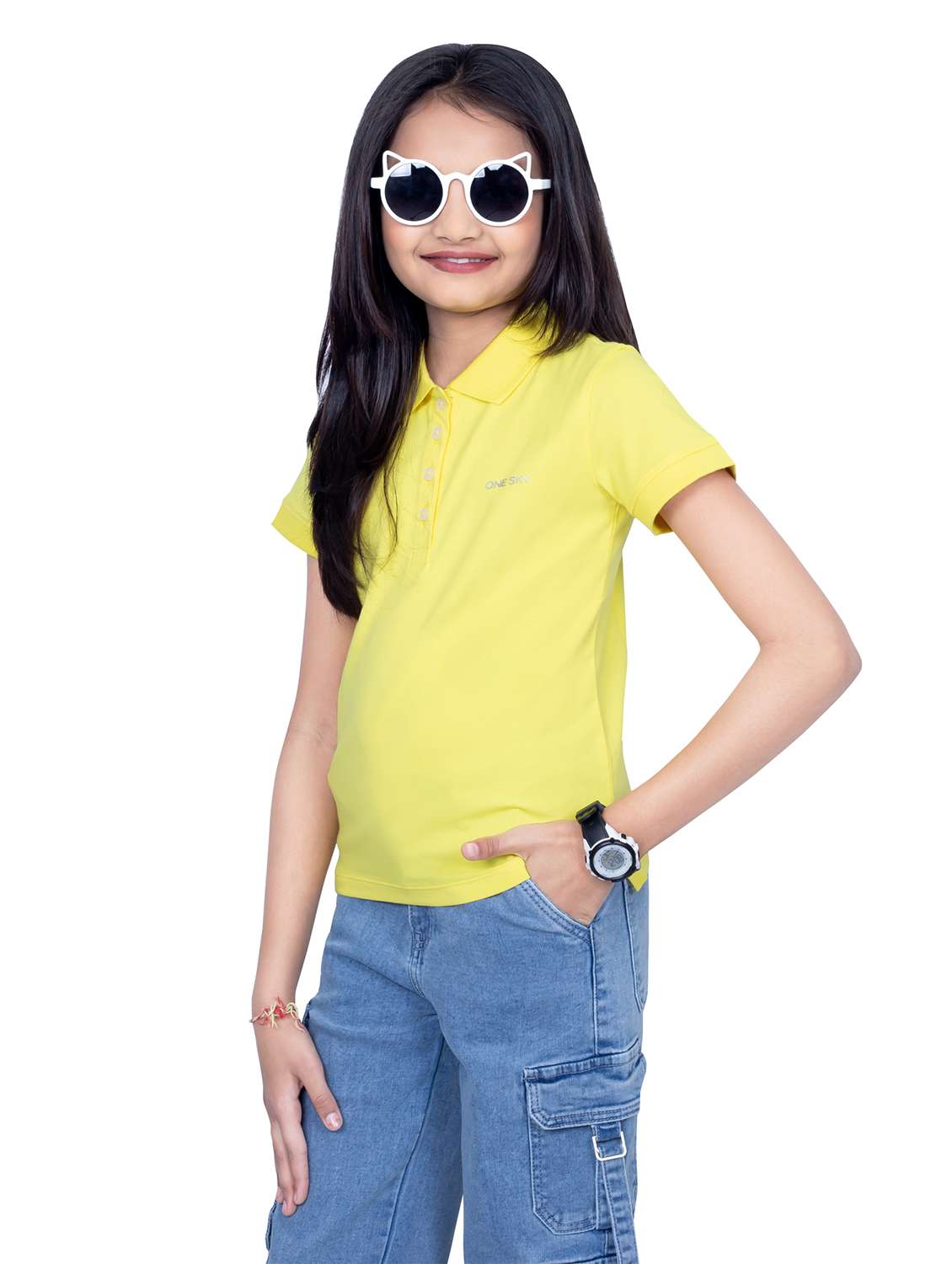 girls solid short sleeves polo t-shirt - 21618877 - Standard Image - 1