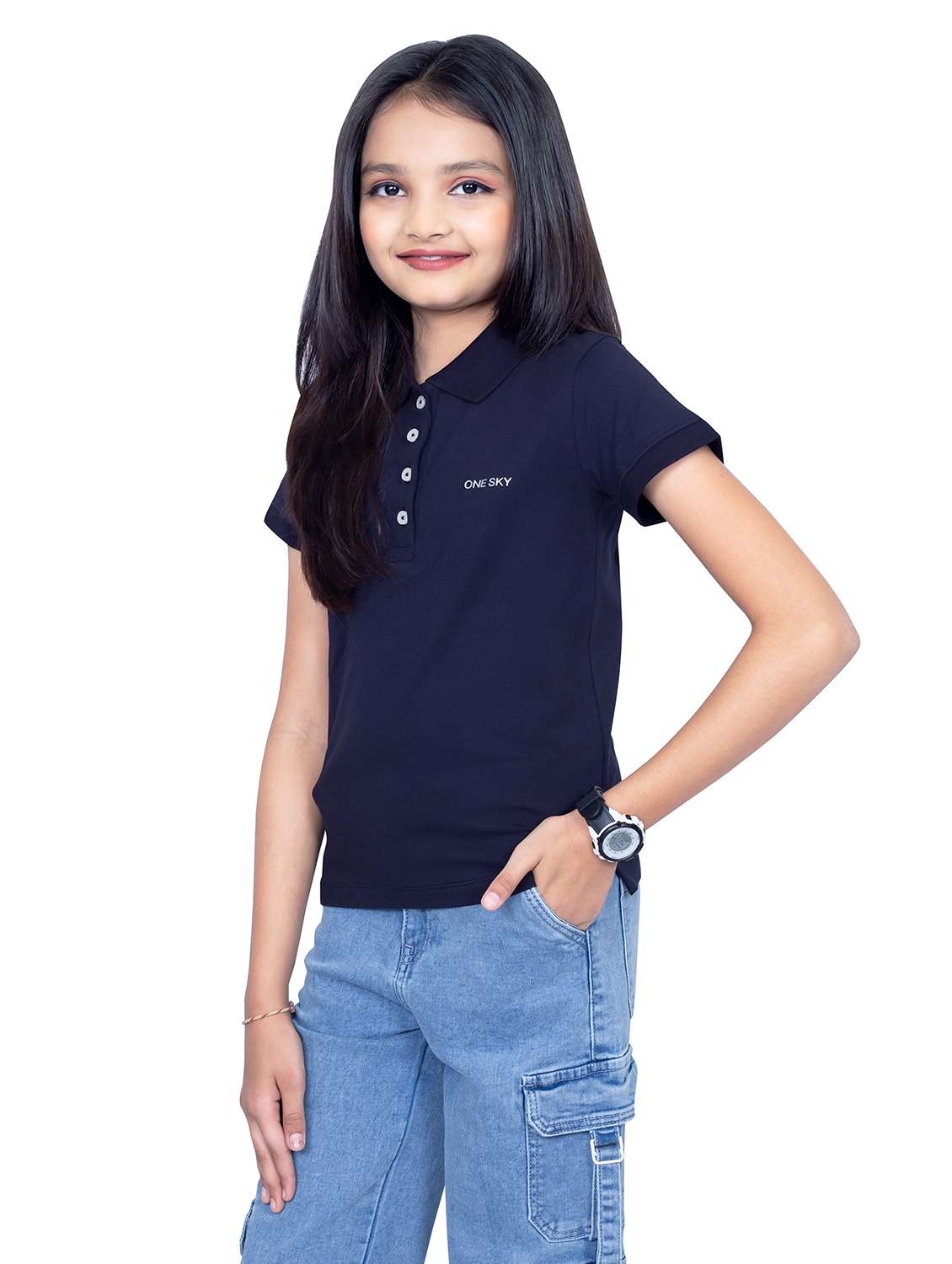 girls solid short sleeves polo t-shirt - 21618879 -  Standard Image - 1