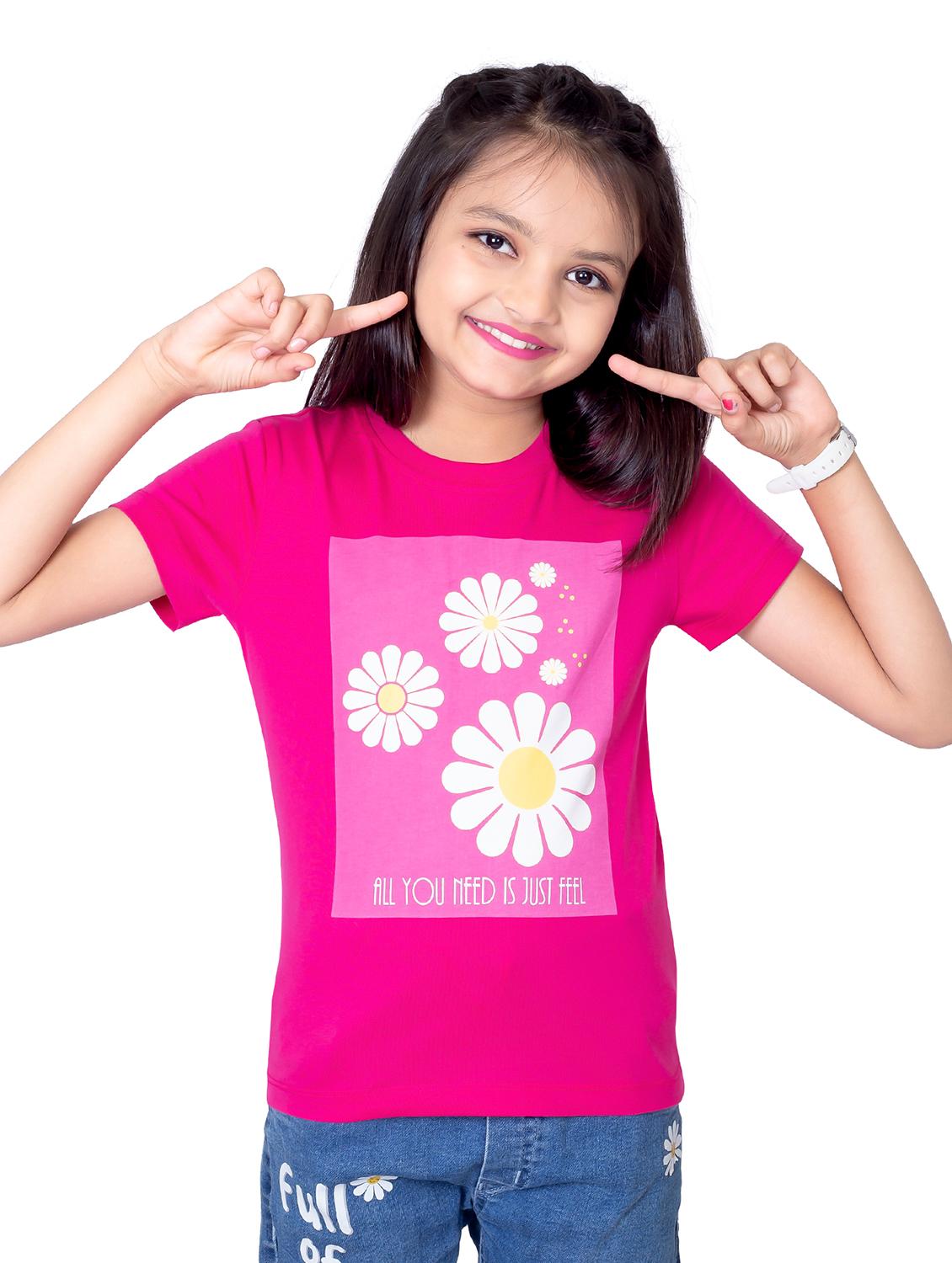 girls round neck printed short sleeves t-shirt - 21618888 -  Standard Image - 1