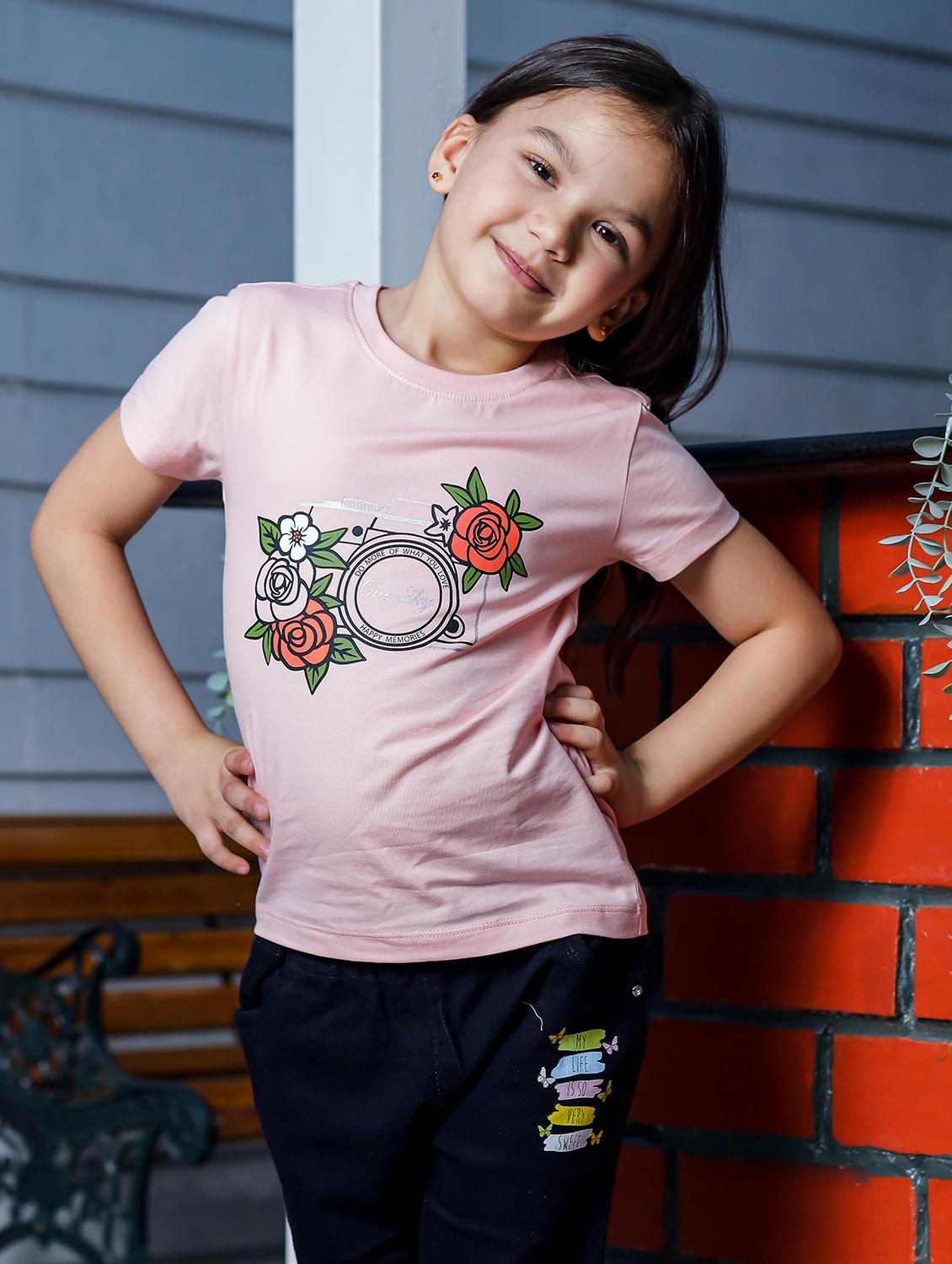 girls round neck printed short sleeves t-shirt - 21618891 - Standard Image - 1