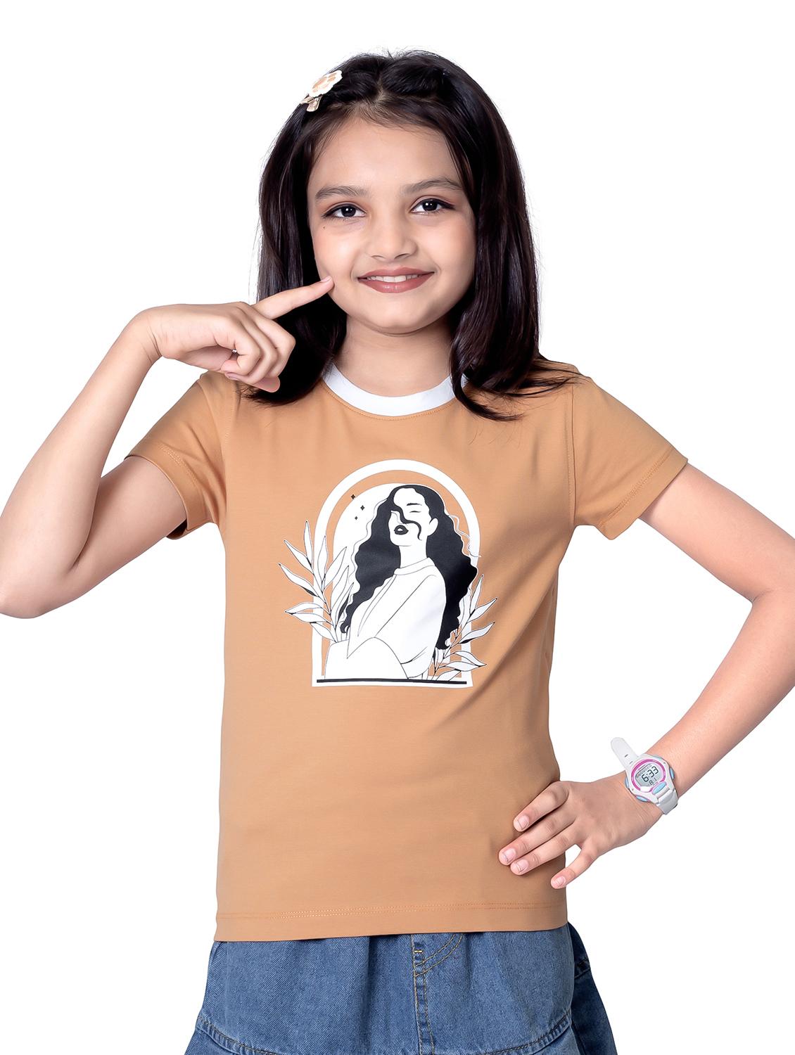 girls round neck printed short sleeves t-shirt - 21618895 - Standard Image - 1