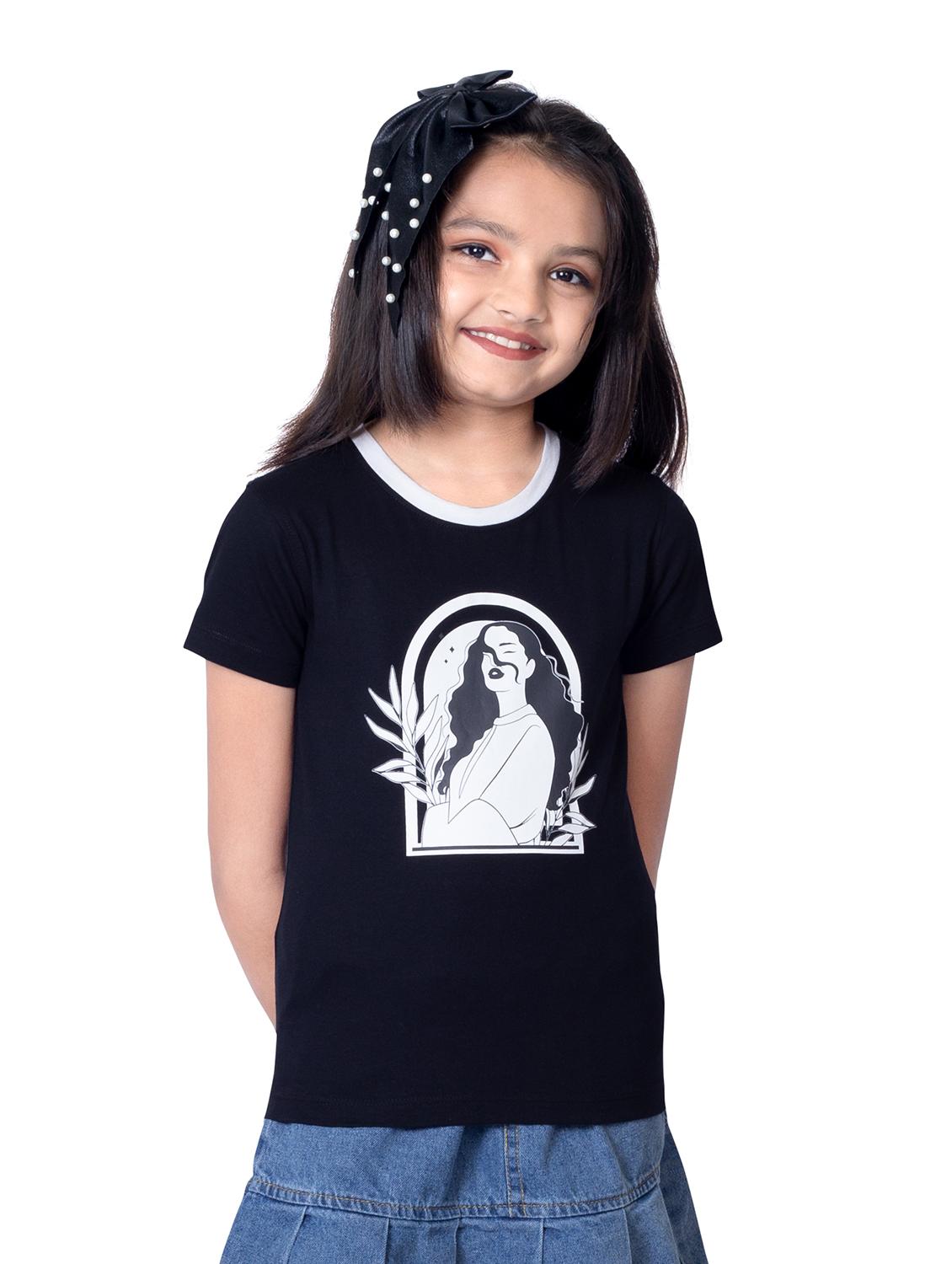 girls round neck printed short sleeves t-shirt - 21618896 - Standard Image - 1
