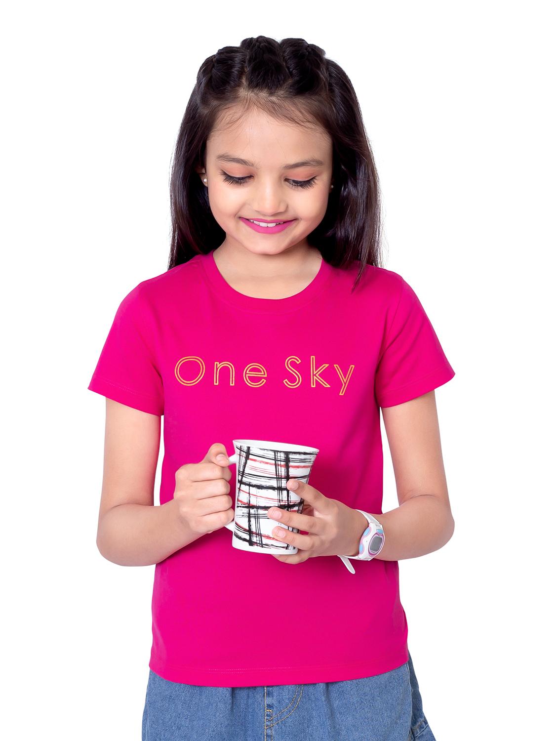 girls round neck printed short sleeves t-shirt - 21618900 - Standard Image - 1
