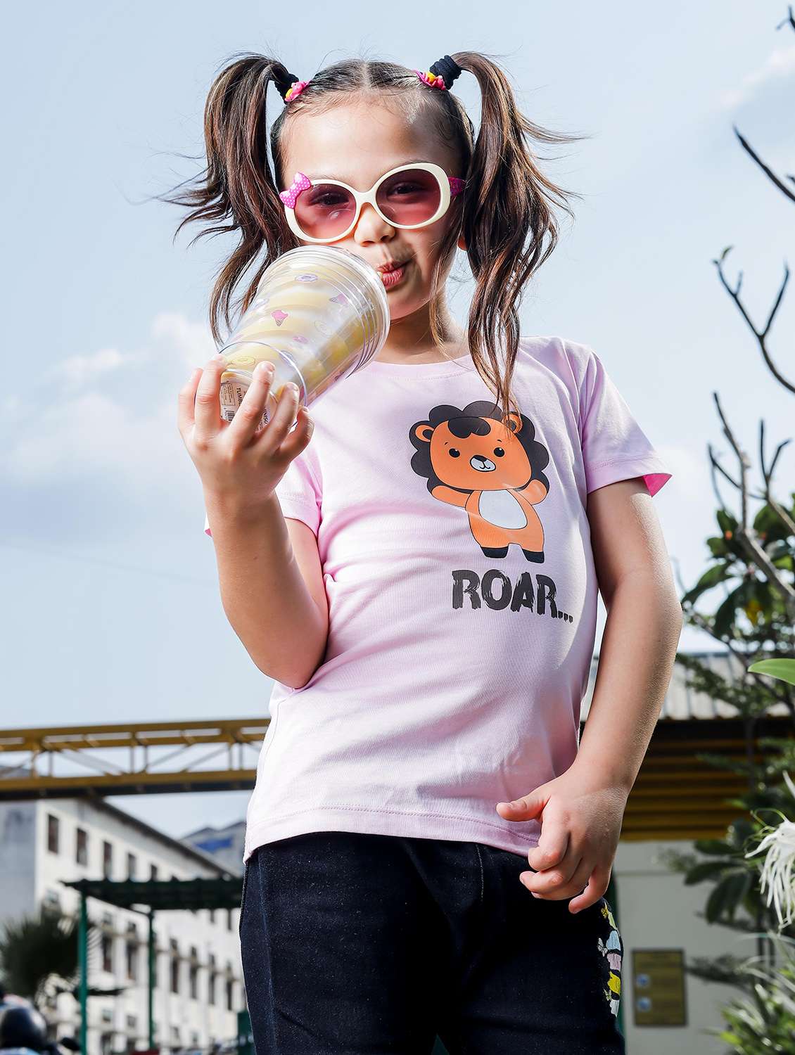 girls round neck printed short sleeves t-shirt - 21618903 - Standard Image - 1