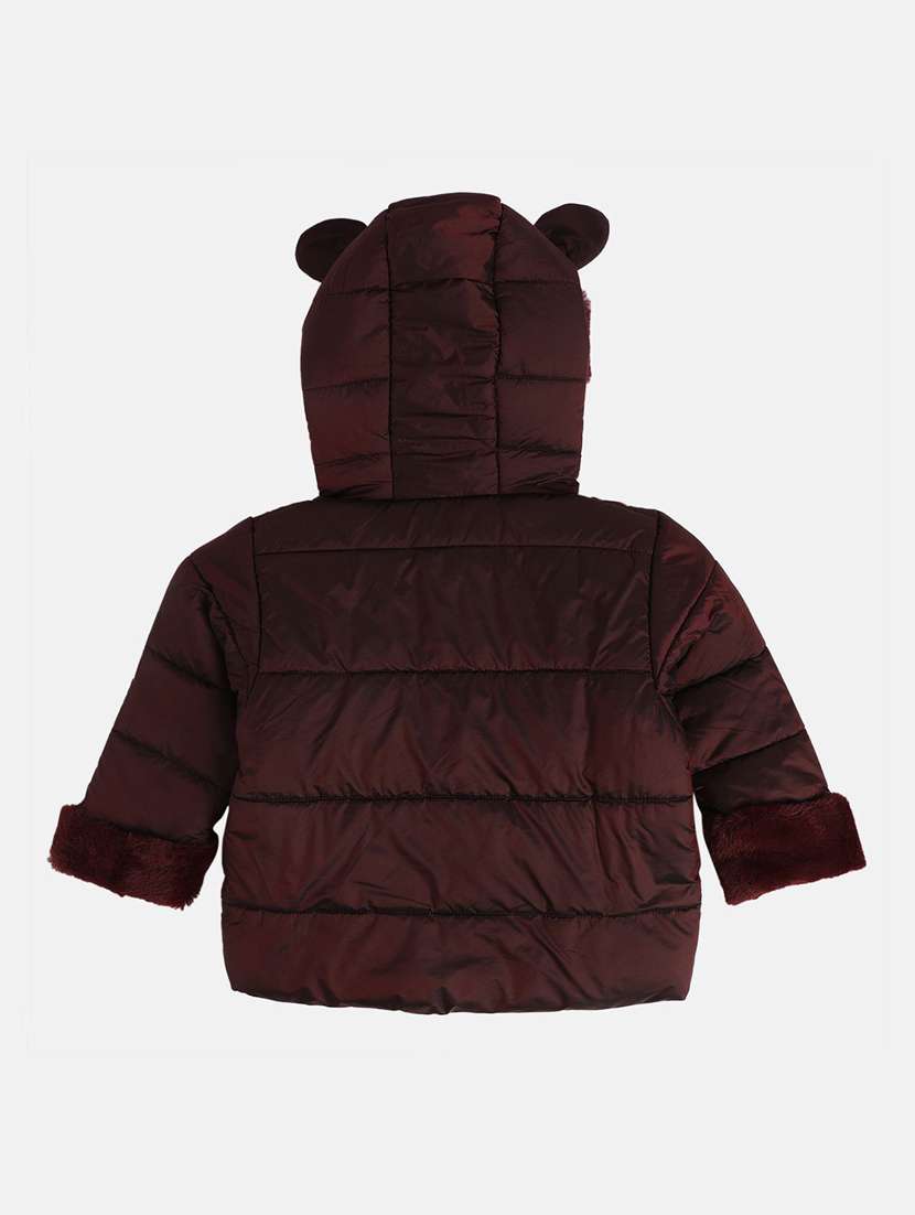 boys solid fur detailed hooded jacket - 21620352 -  Standard Image - 1