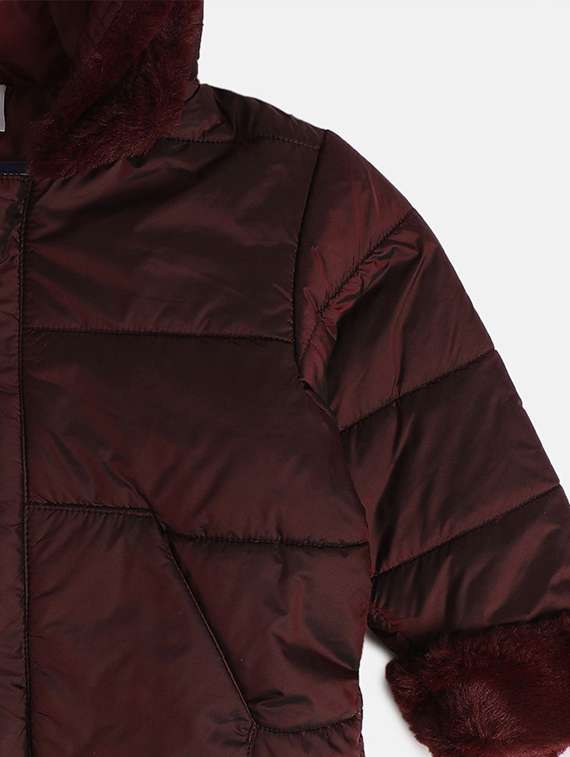 boys solid fur detailed hooded jacket - 21620352 -  Standard Image - 4