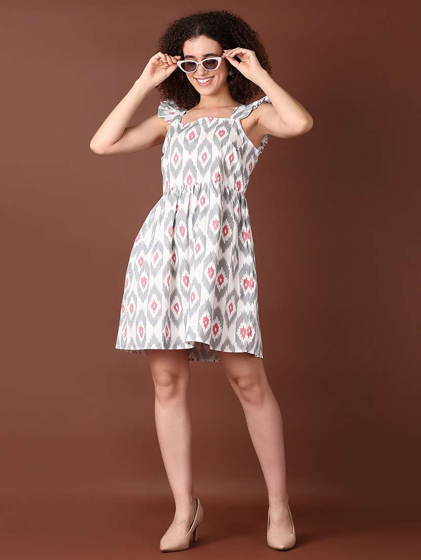 women grey printed sleeveless fit & flare dress - 21620647 -  Standard Image - 1