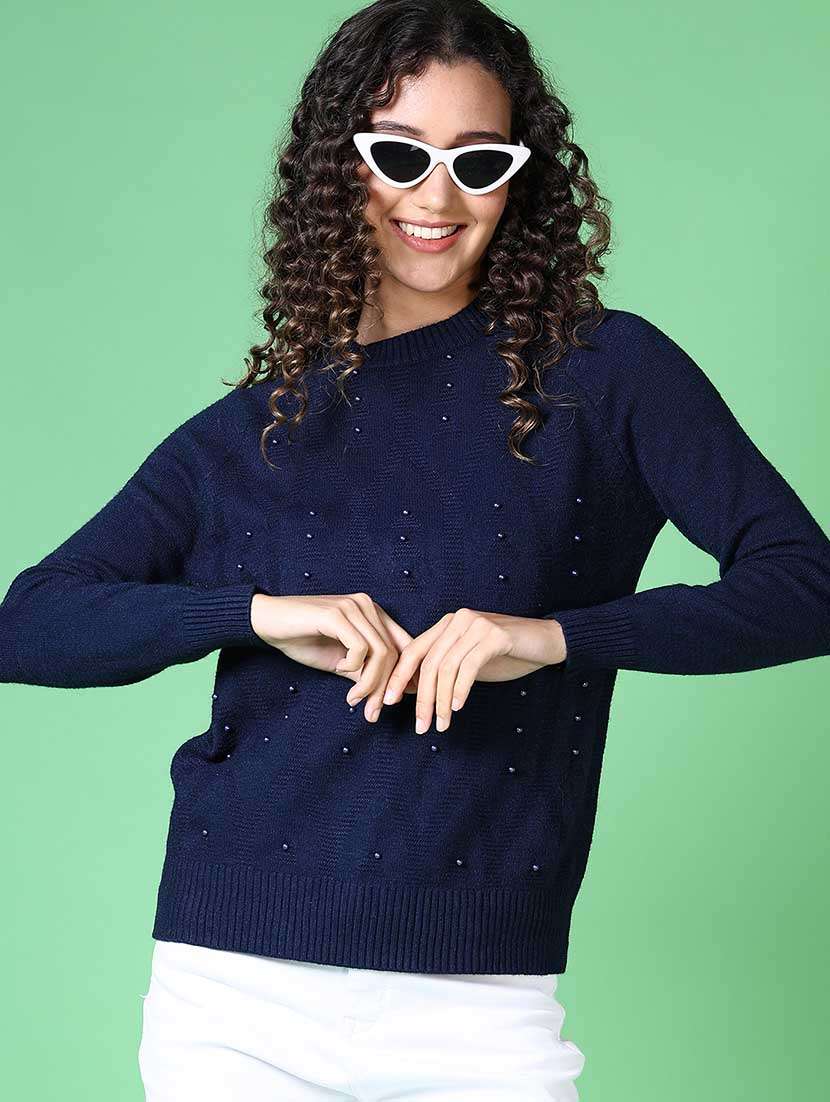 women pearl embellished long sleeve pullover - 21620730 -  Standard Image - 1