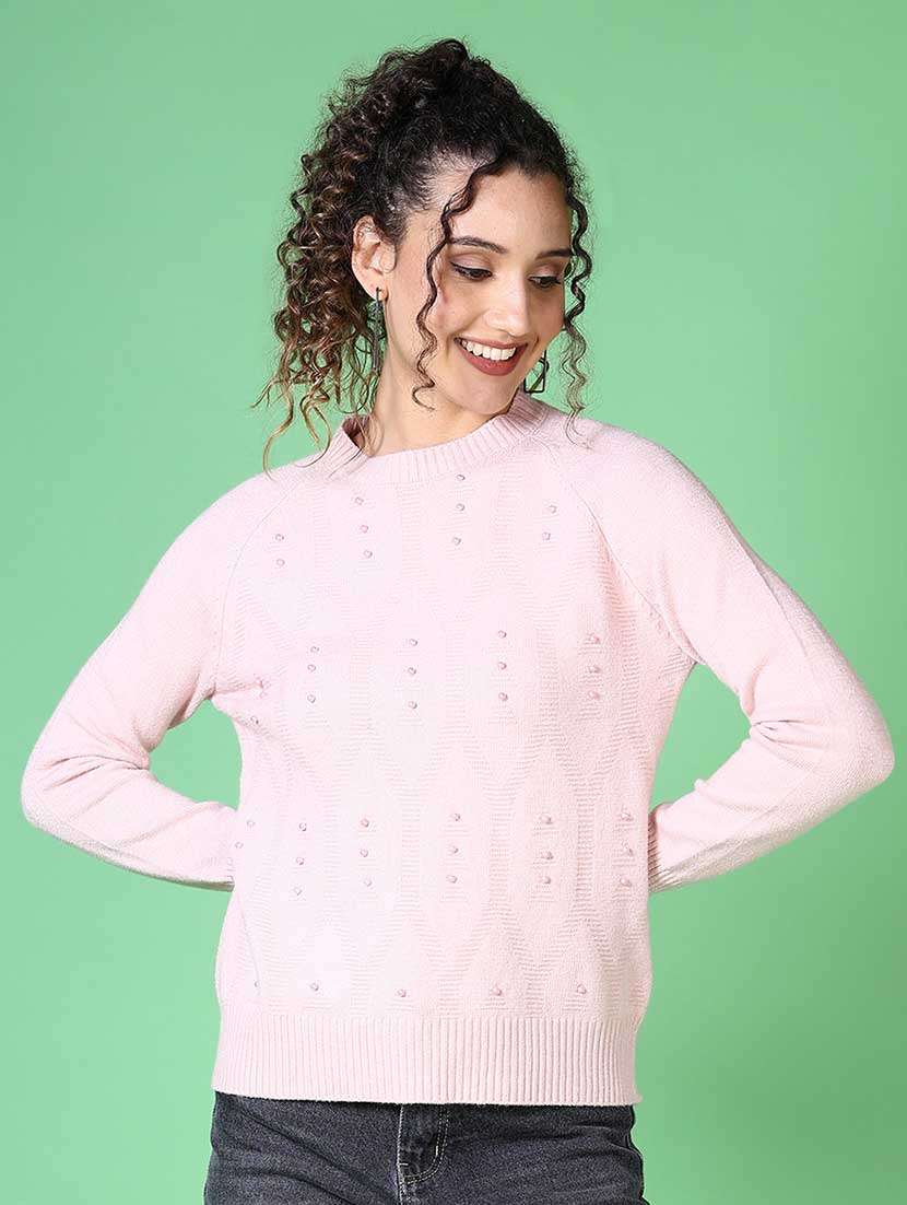 women pearl embellished long sleeve pullover